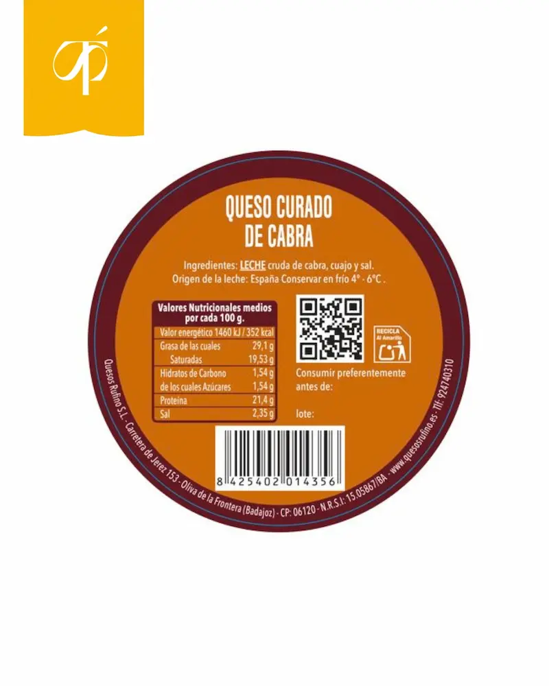 QUESO ARTESANO CABRA AFINADOR 500 GR APROX RUFINO
